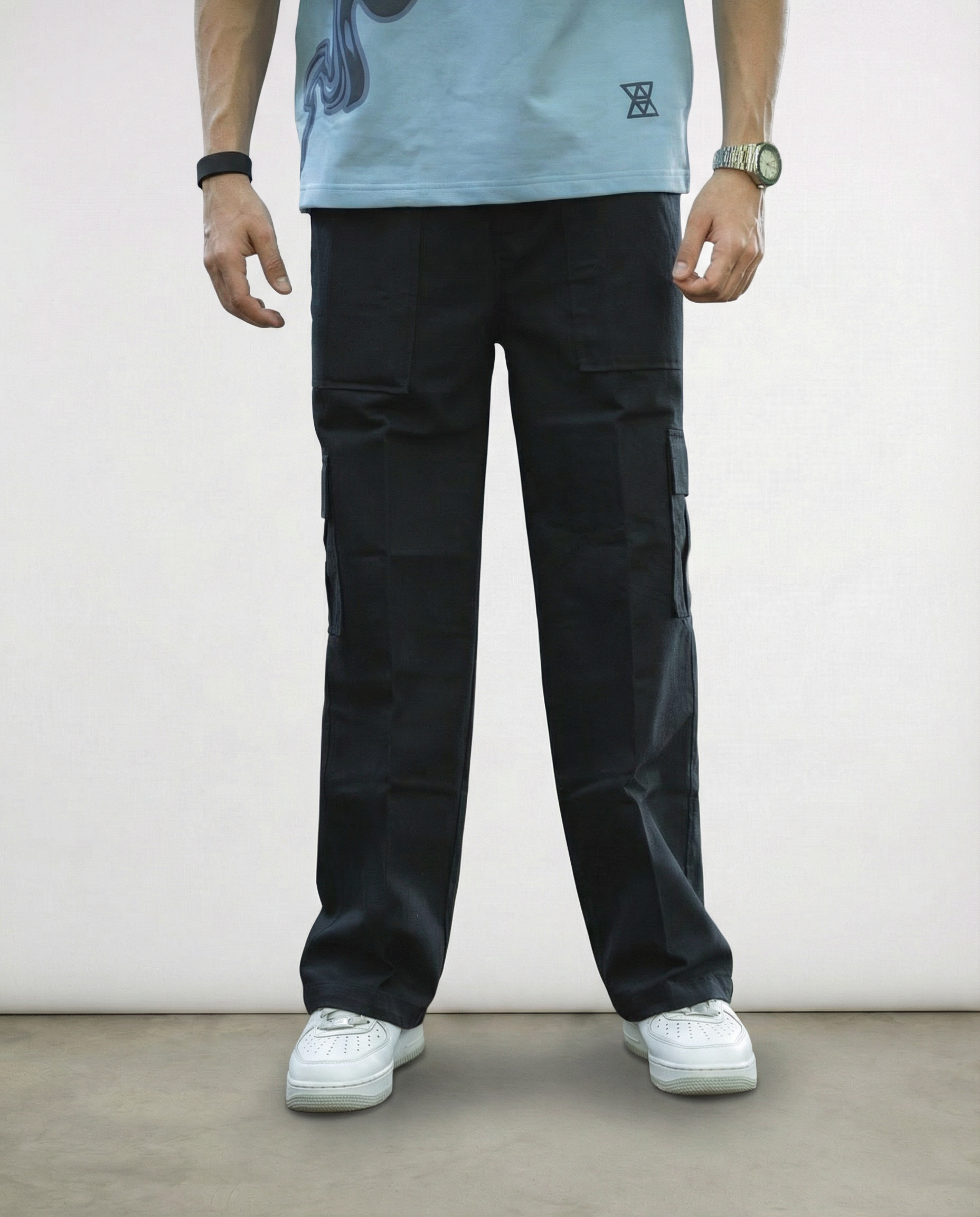 Black Twill Straight-Fit Cargo Pants