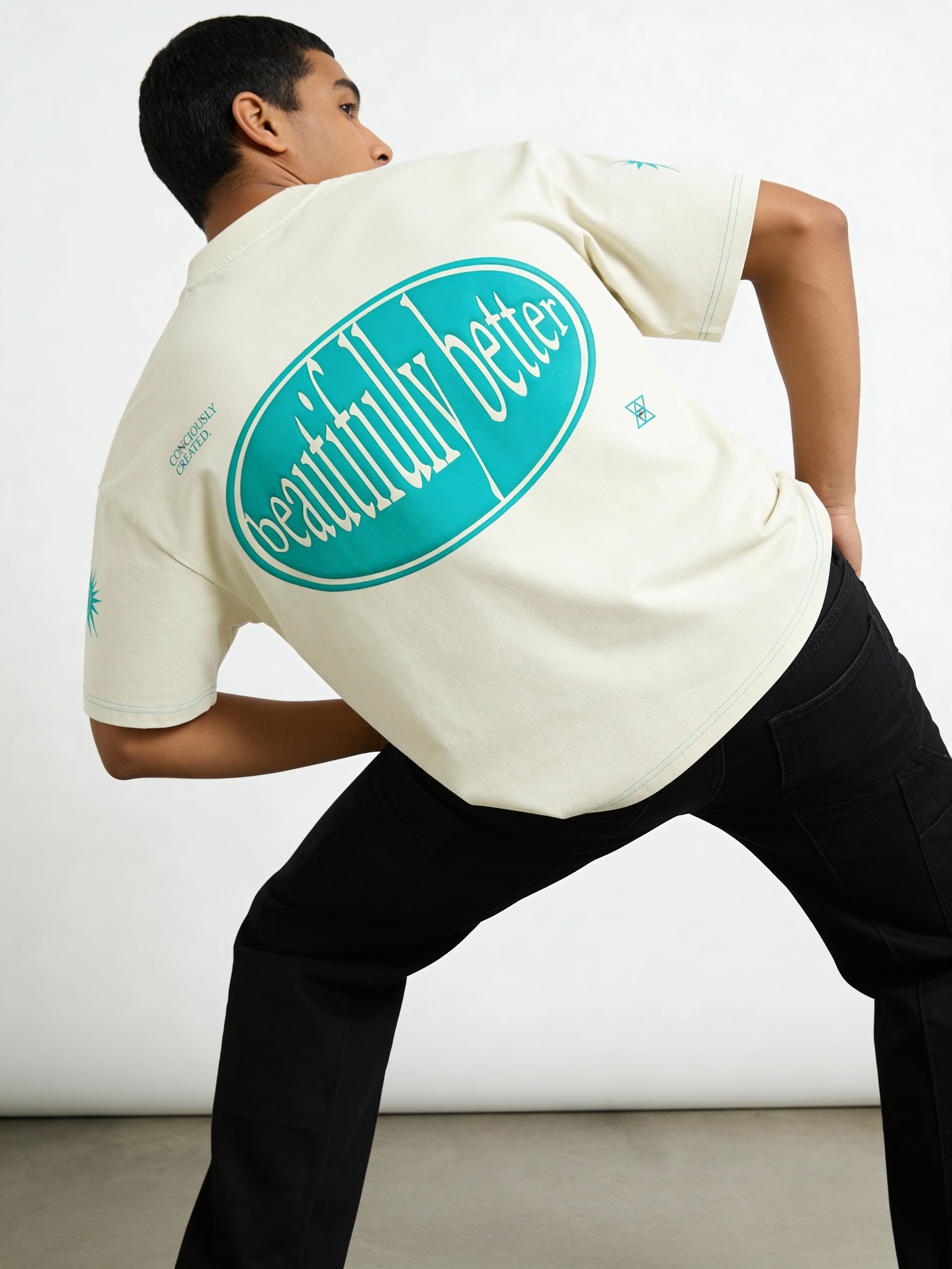 Grey Contrast Stitch Puff Print boxy Tee