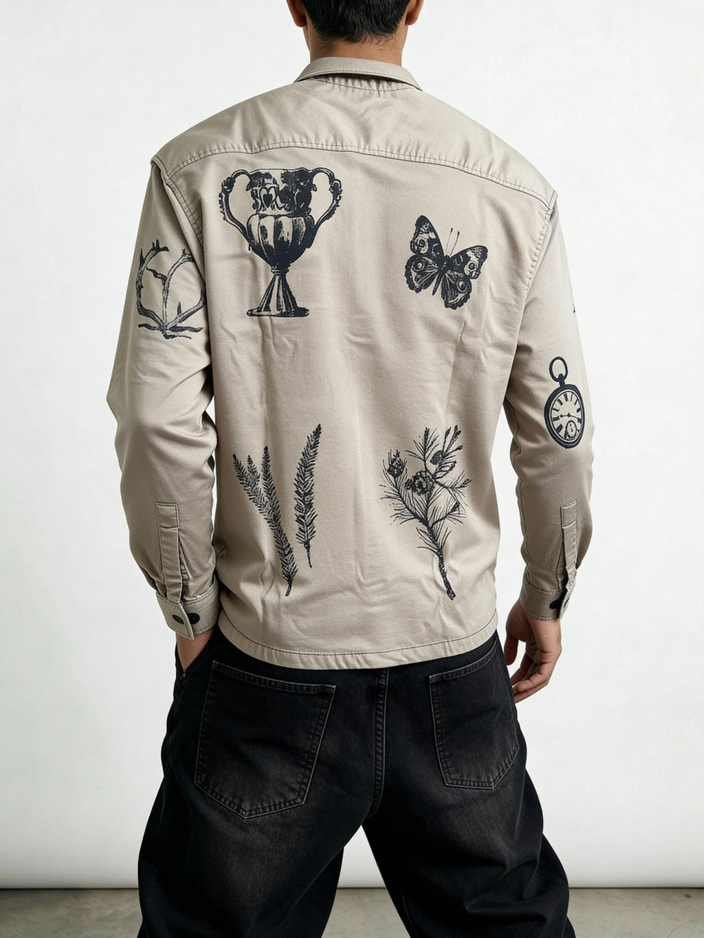 Khakhi Shadow Twill Block print shacket