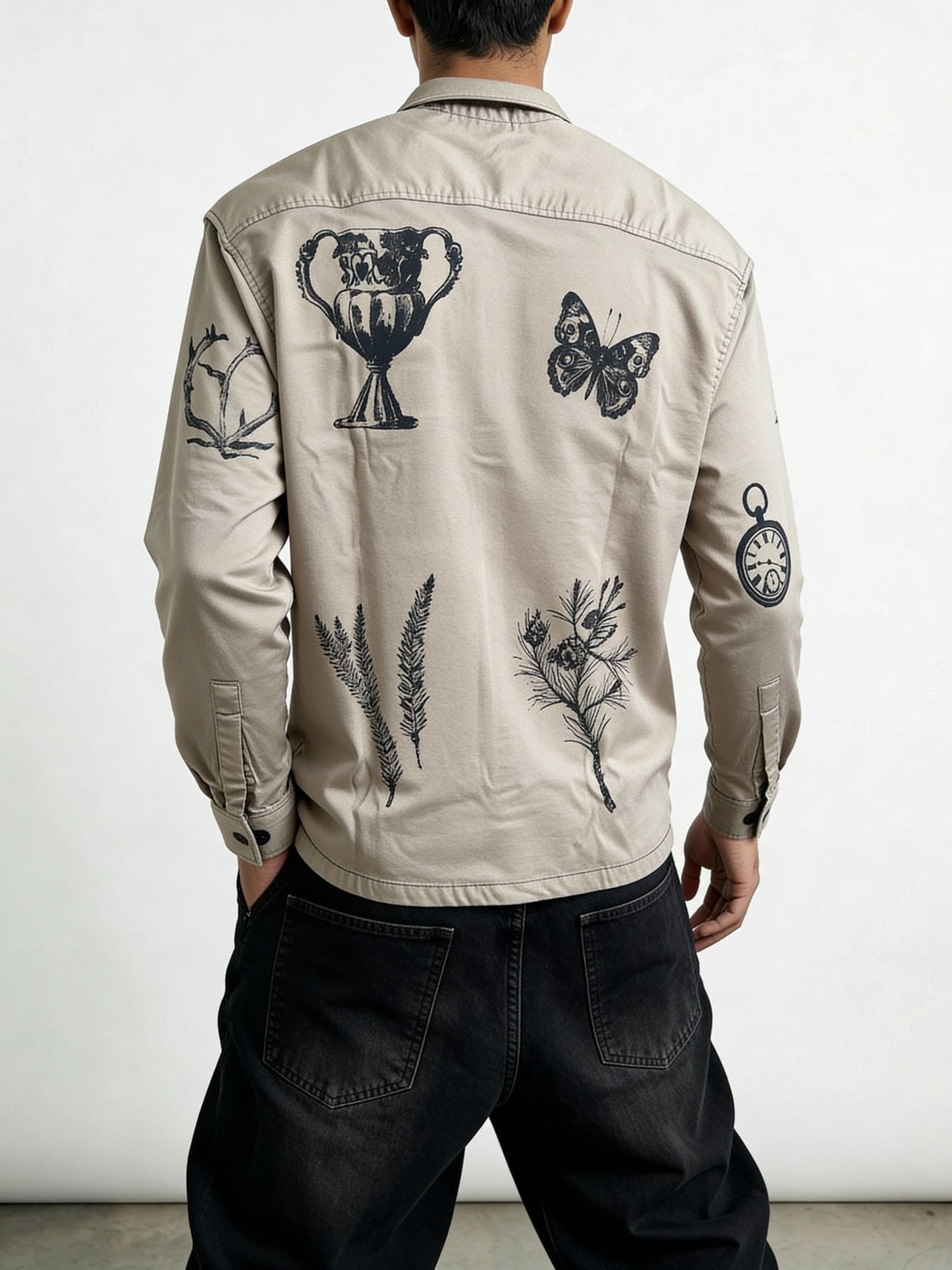 Khakhi Shadow Twill Block print shacket