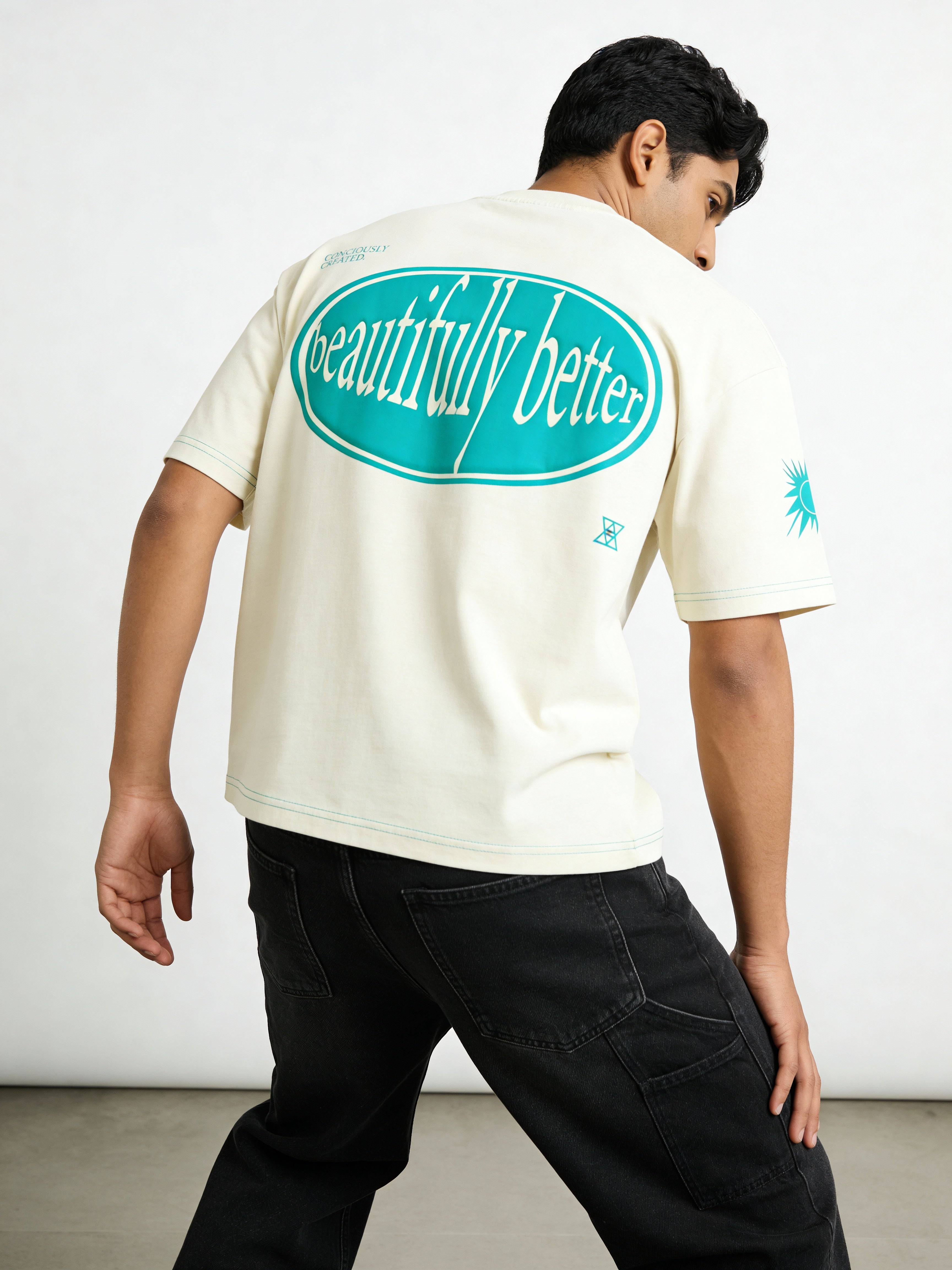 Grey Contrast Stitch Puff Print boxy Tee