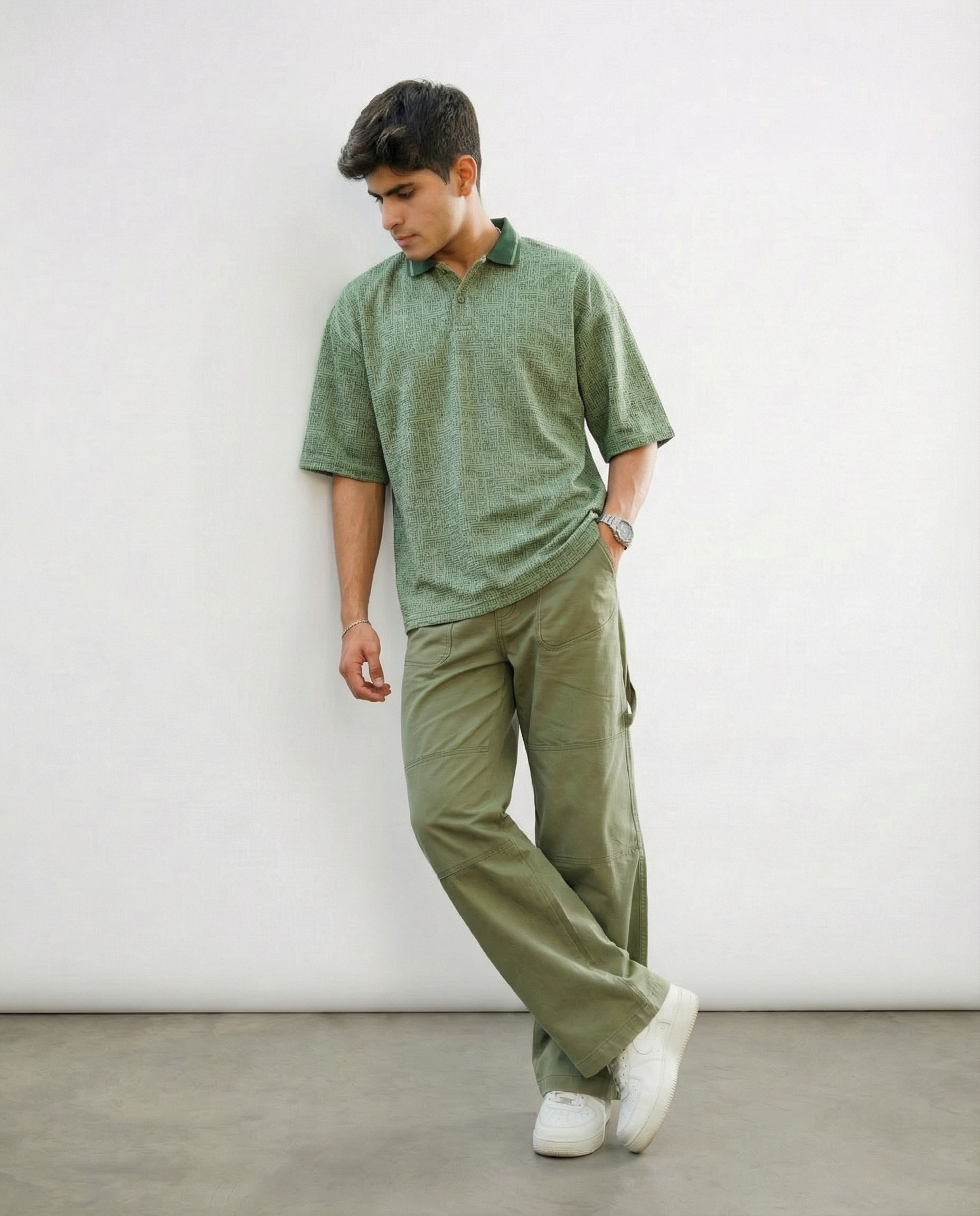Green Twill Bellbottom Utility pants