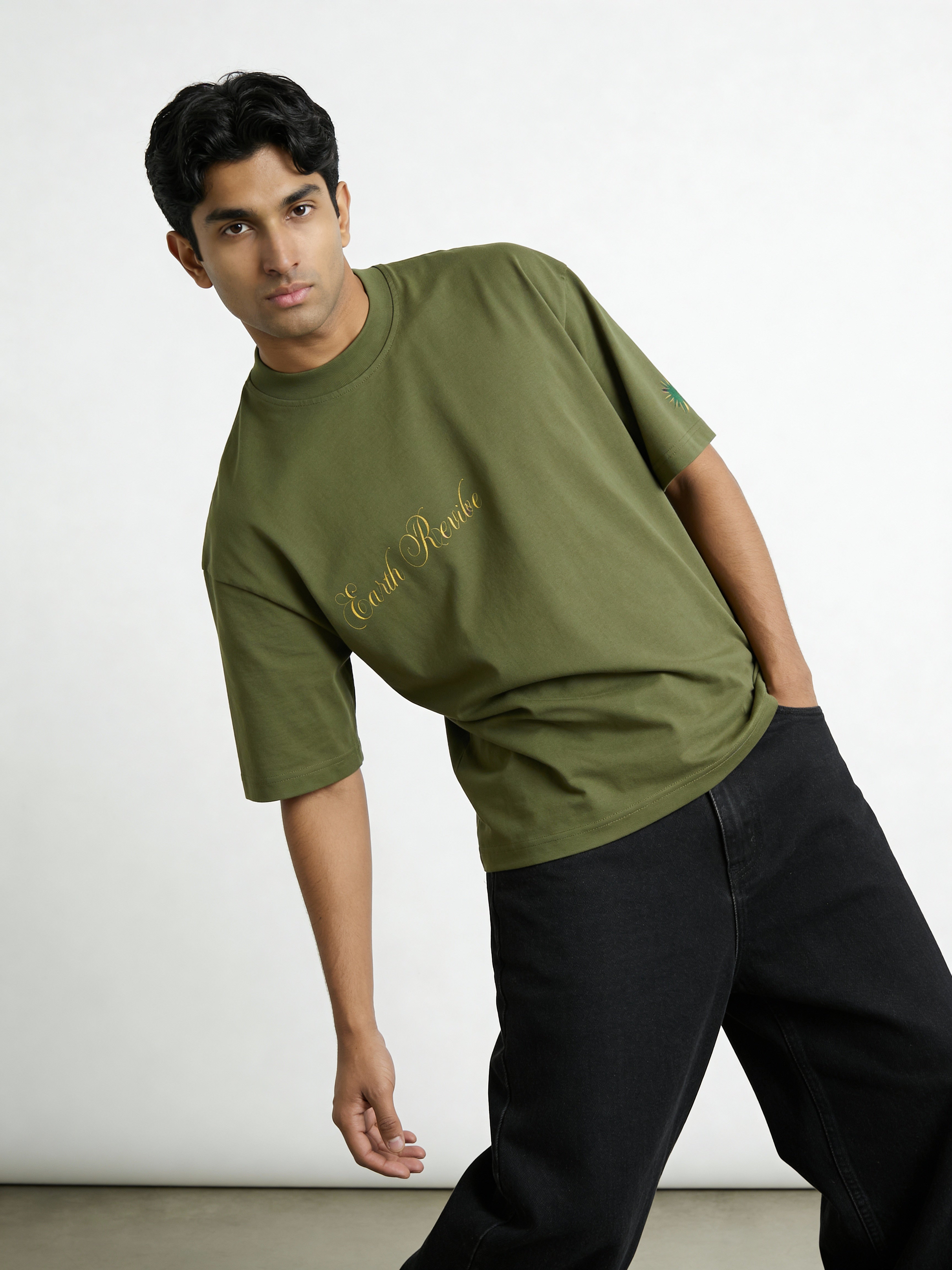 Olive Herbal Cotton Reflective Boxy Tee