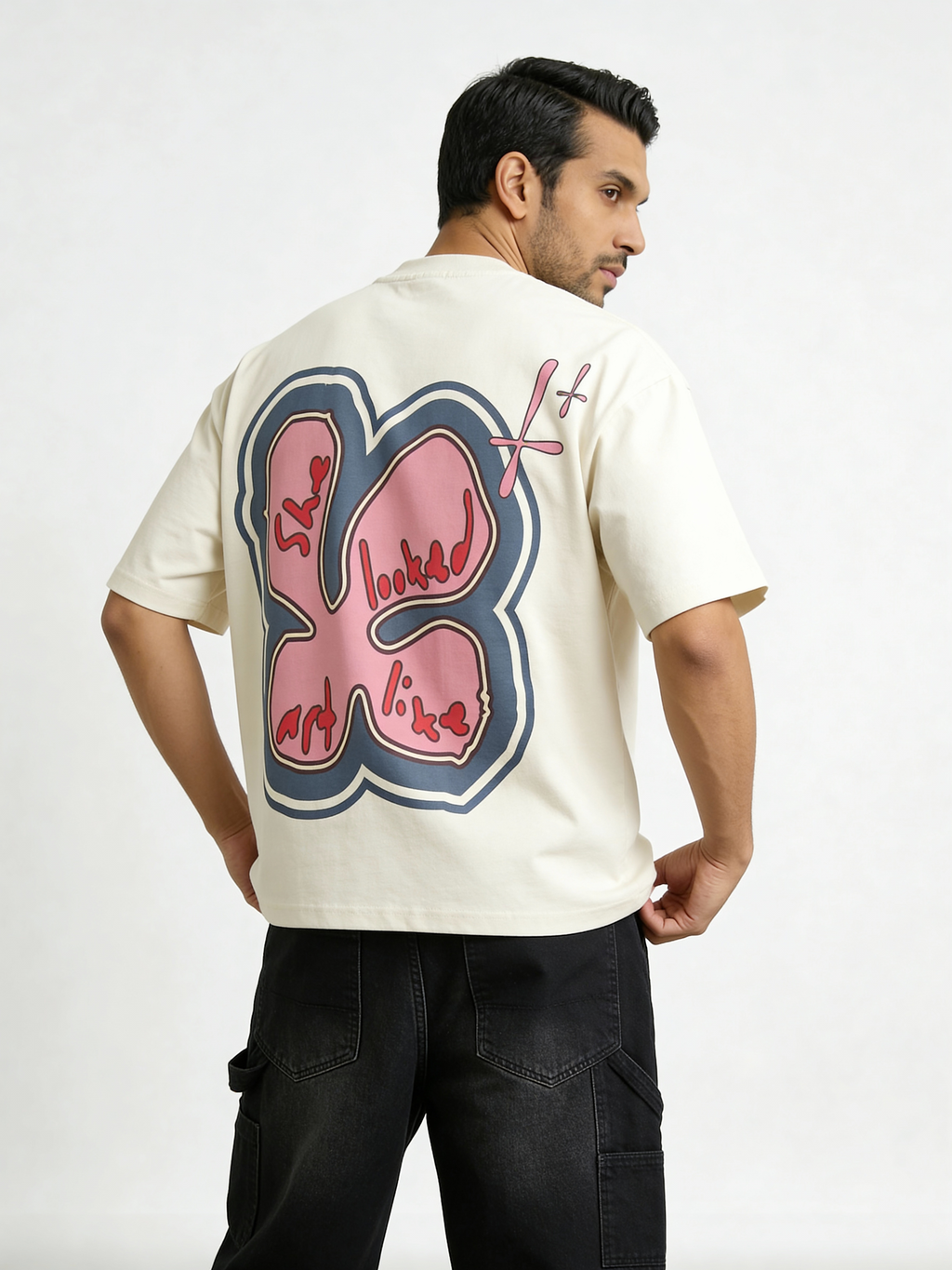 Cream Cotton Puff print Boxy Tee