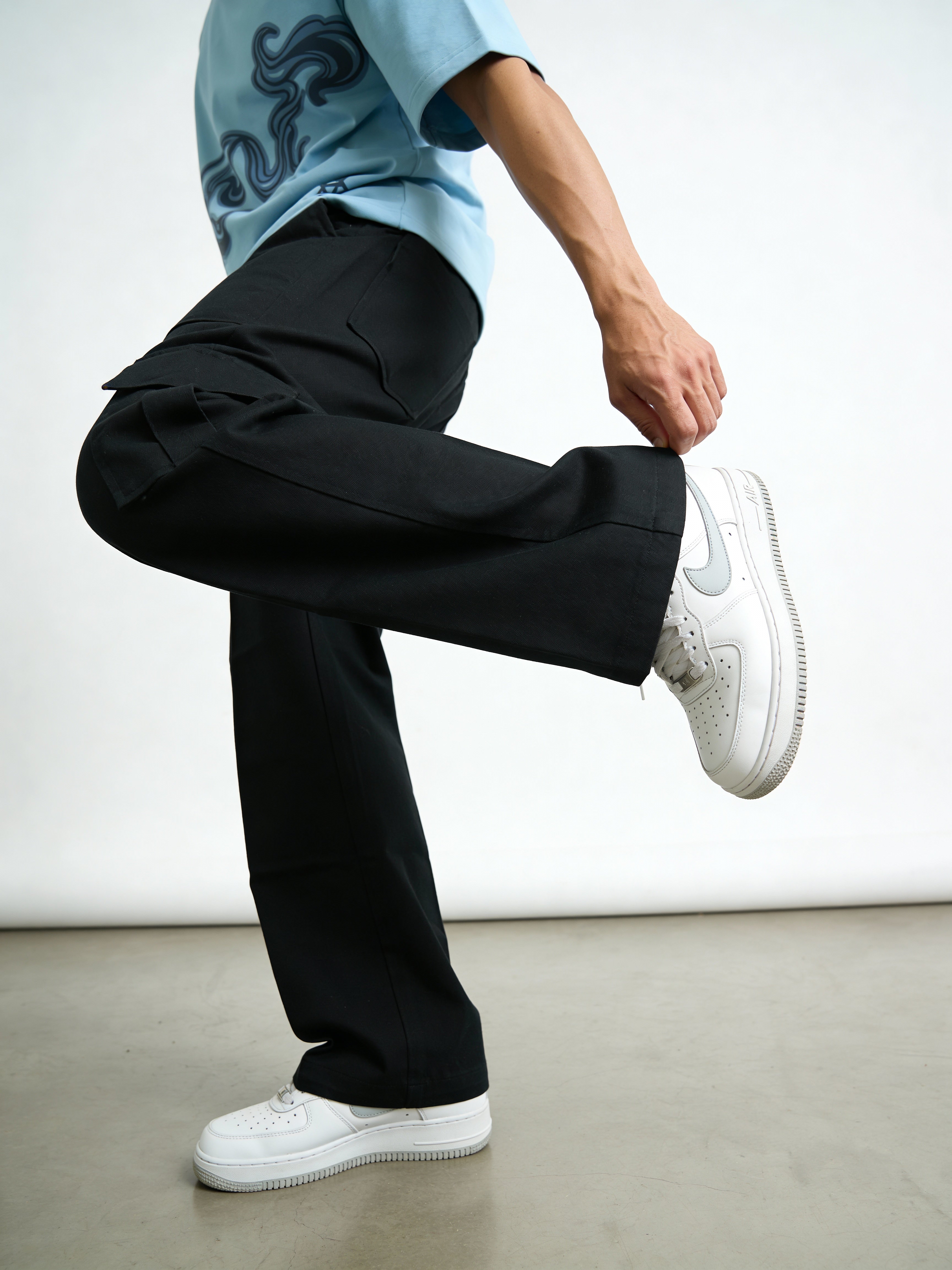 Black Twill Straight-Fit Cargo Pants