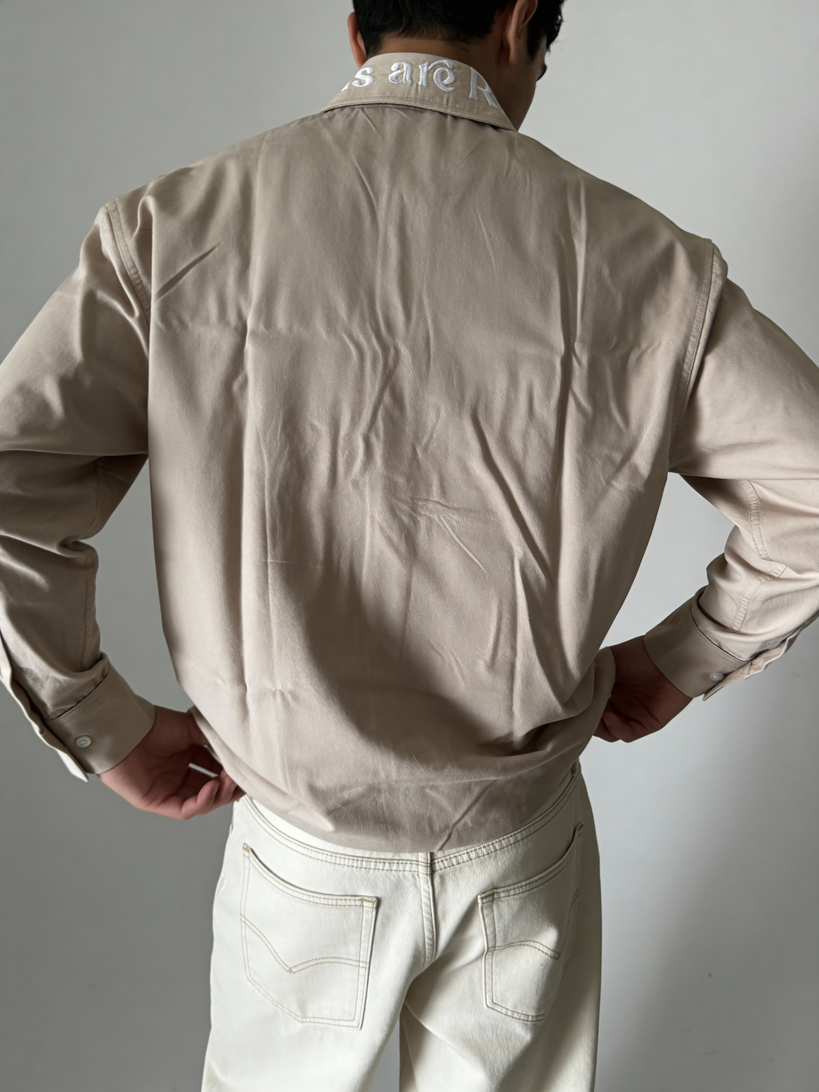 Skin-Conscious Embroidered Collar Boxy Shirt