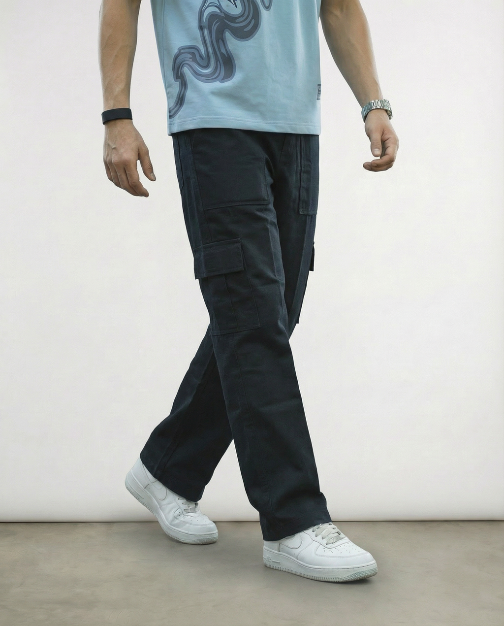 Black Twill Straight-Fit Cargo Pants