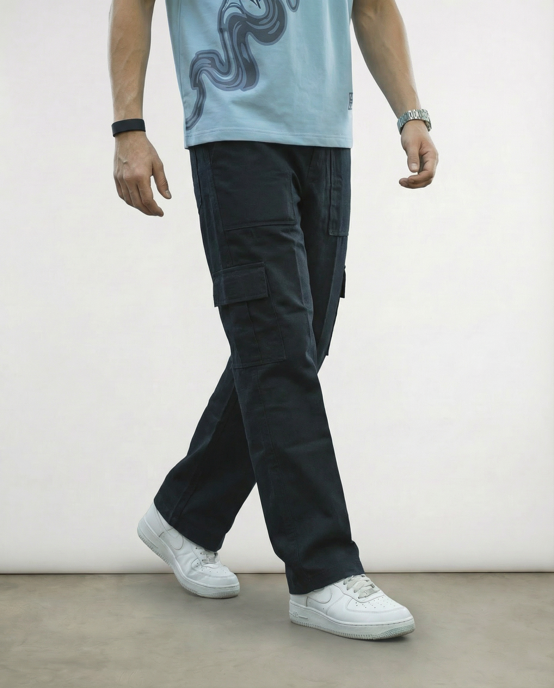 Black Twill Straight-Fit Cargo Pants