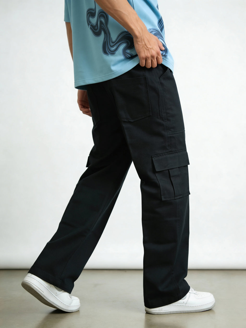 Black Twill Straight-Fit Cargo Pants