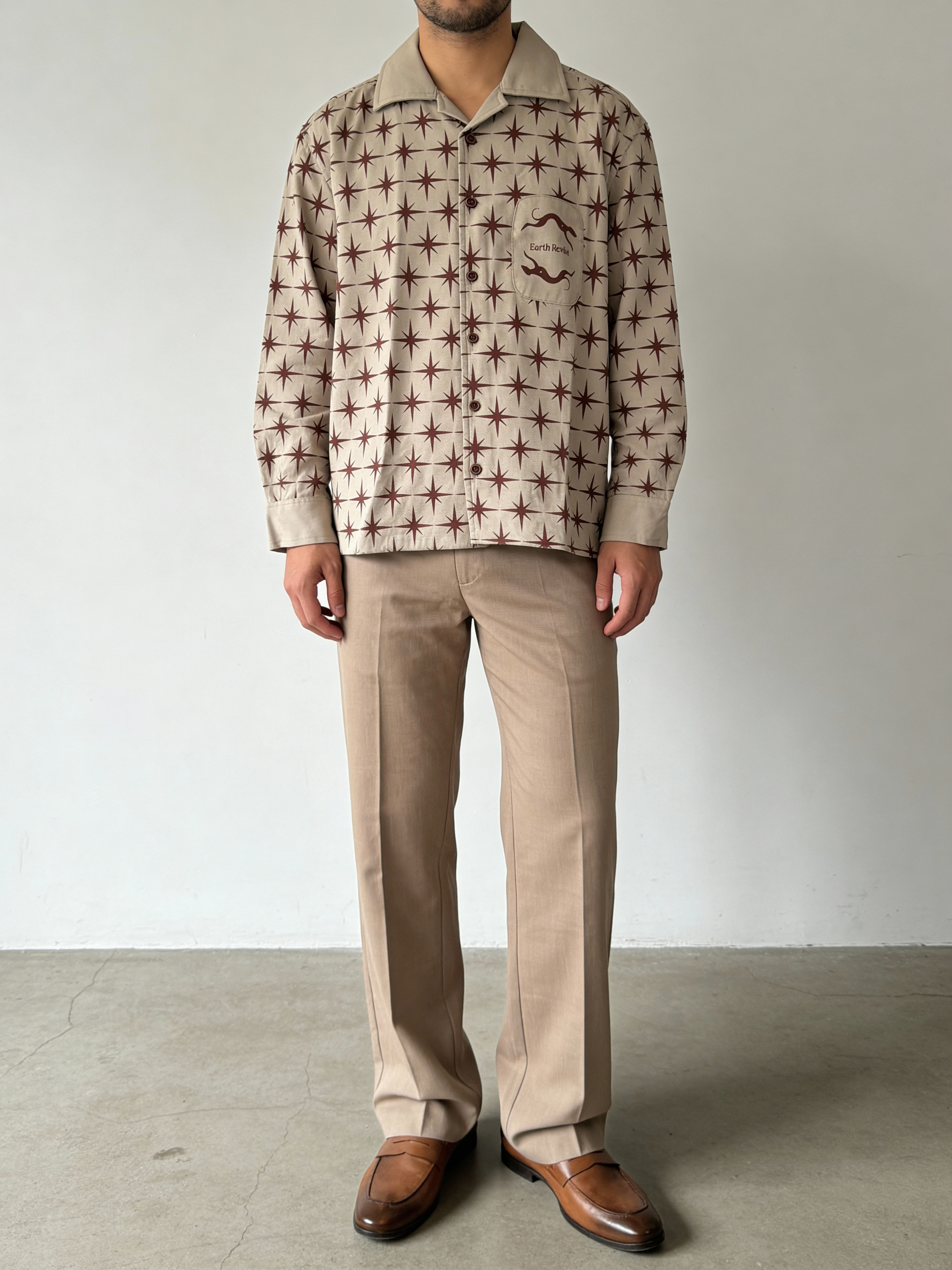 Cream Twill All-Over star Print boxy Shirt
