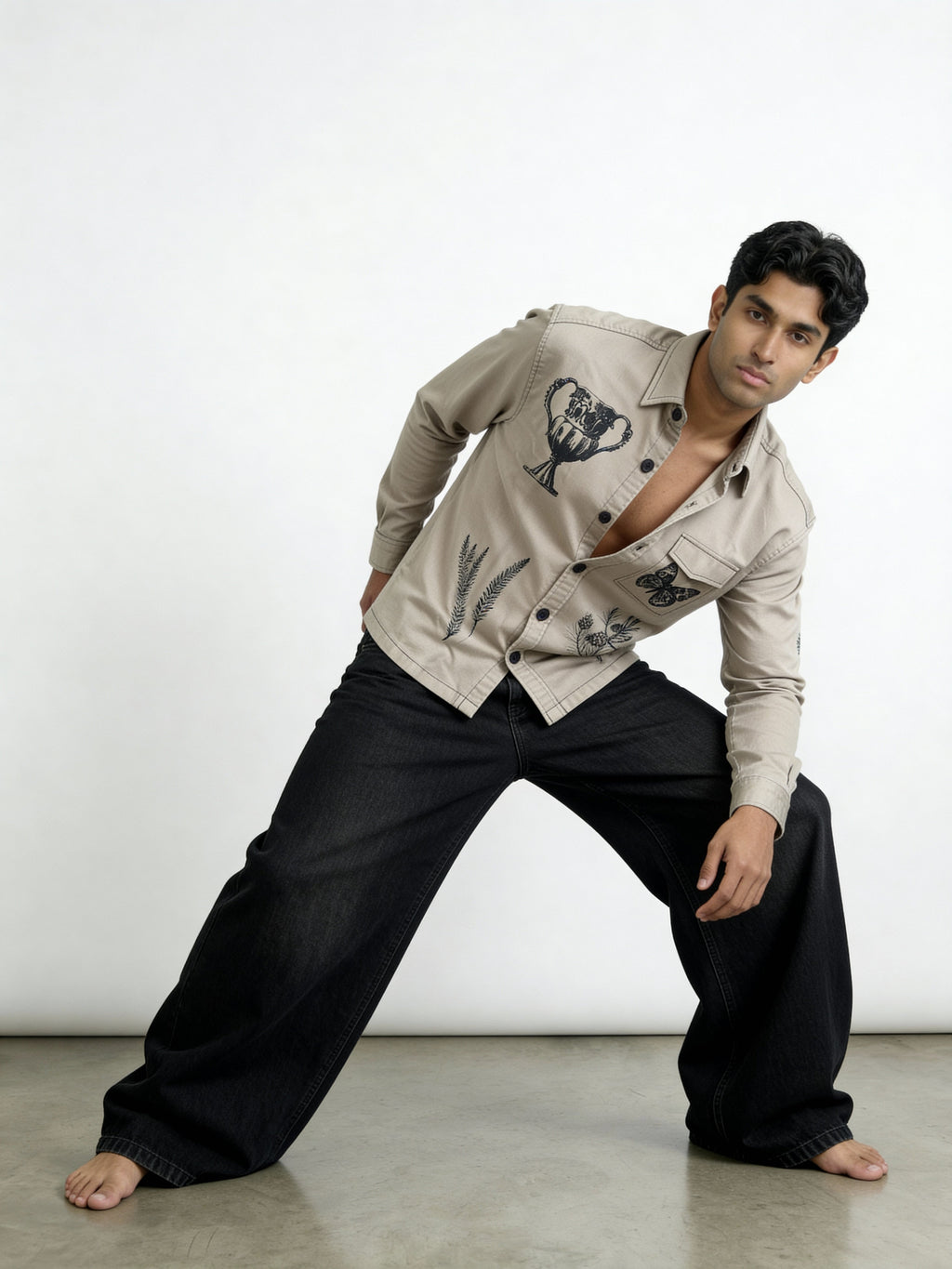 Khakhi Shadow Twill Block print shacket