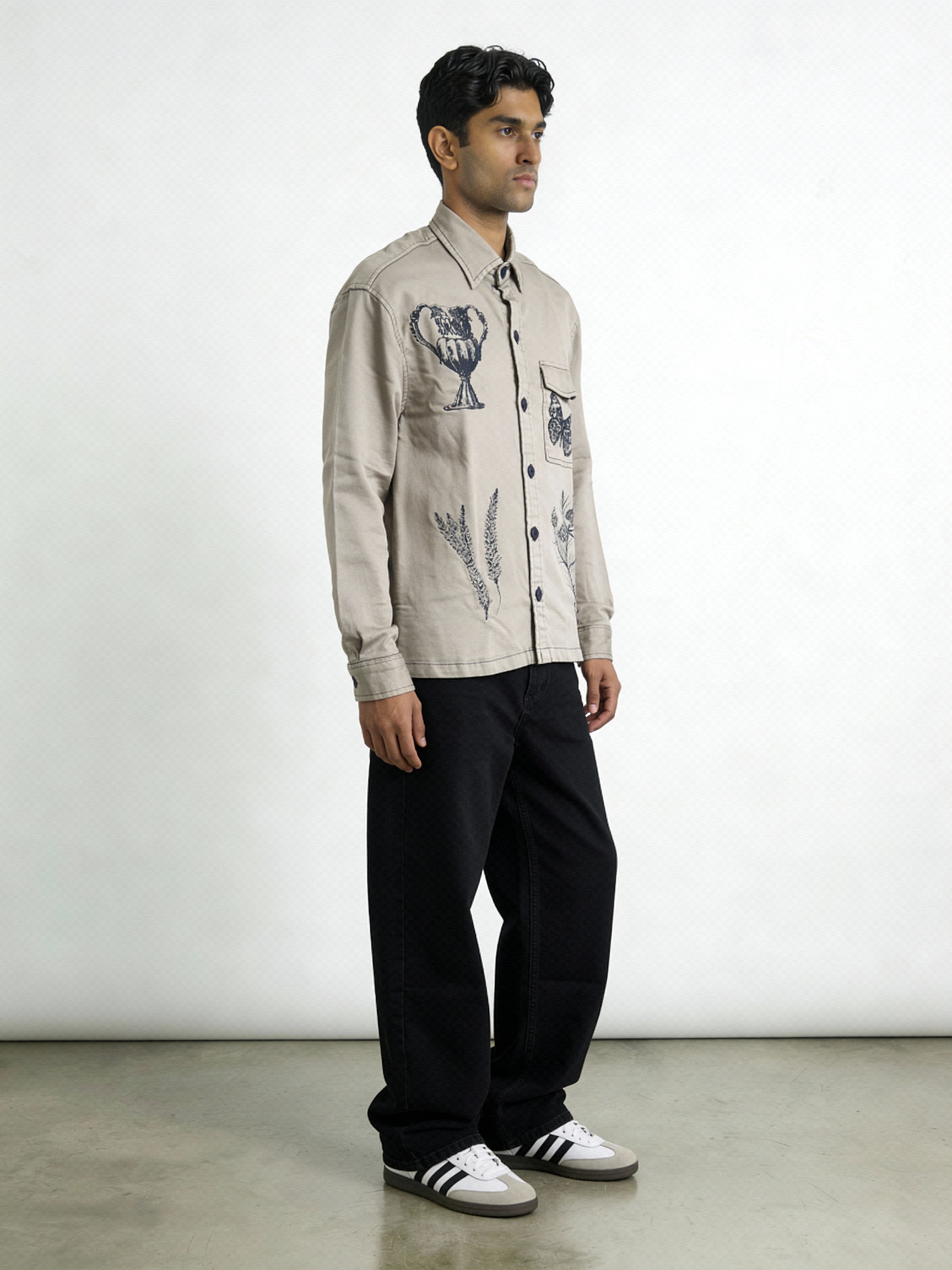 Khakhi Shadow Twill Block print shacket