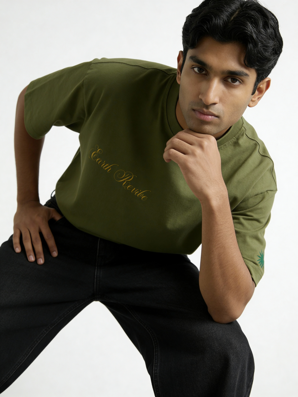 Olive Herbal Cotton Reflective Boxy Tee