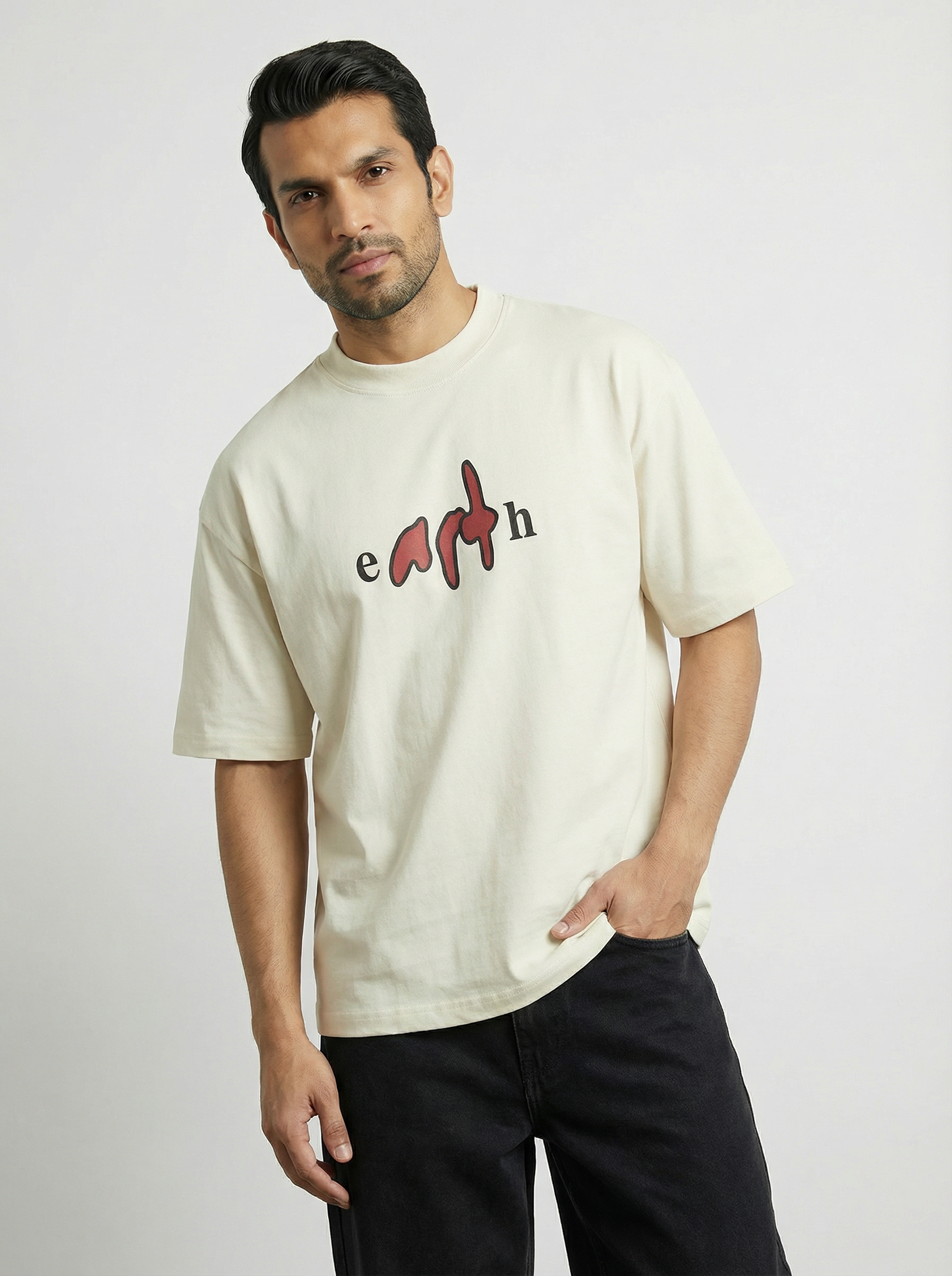 Cream Cotton Puff print Boxy Tee