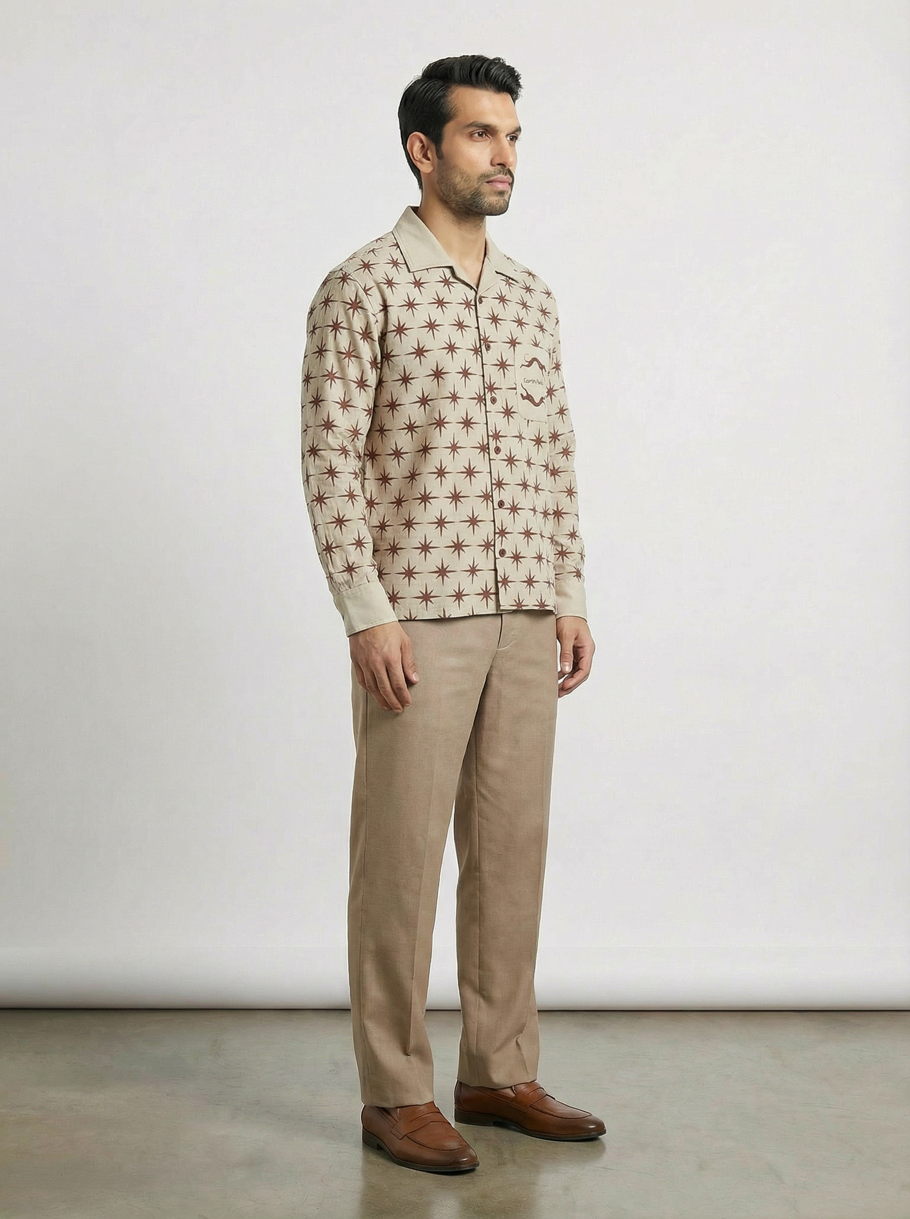 Cream Twill All-Over star Print boxy Shirt