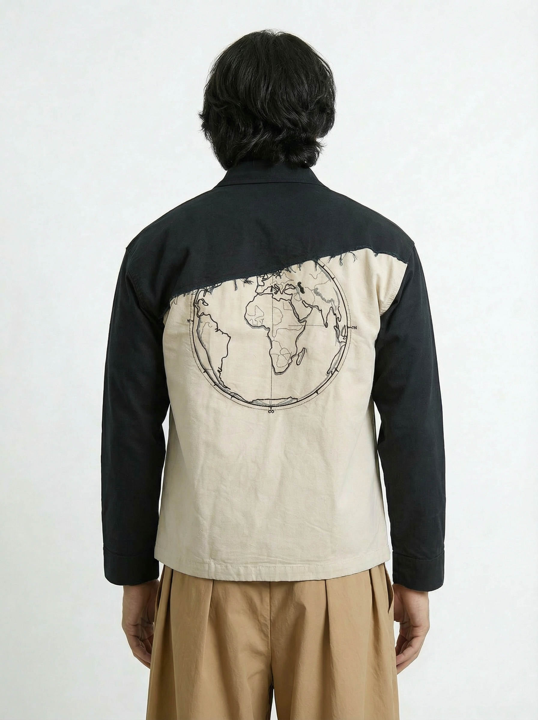 White & Black Twill Zipper Shacket