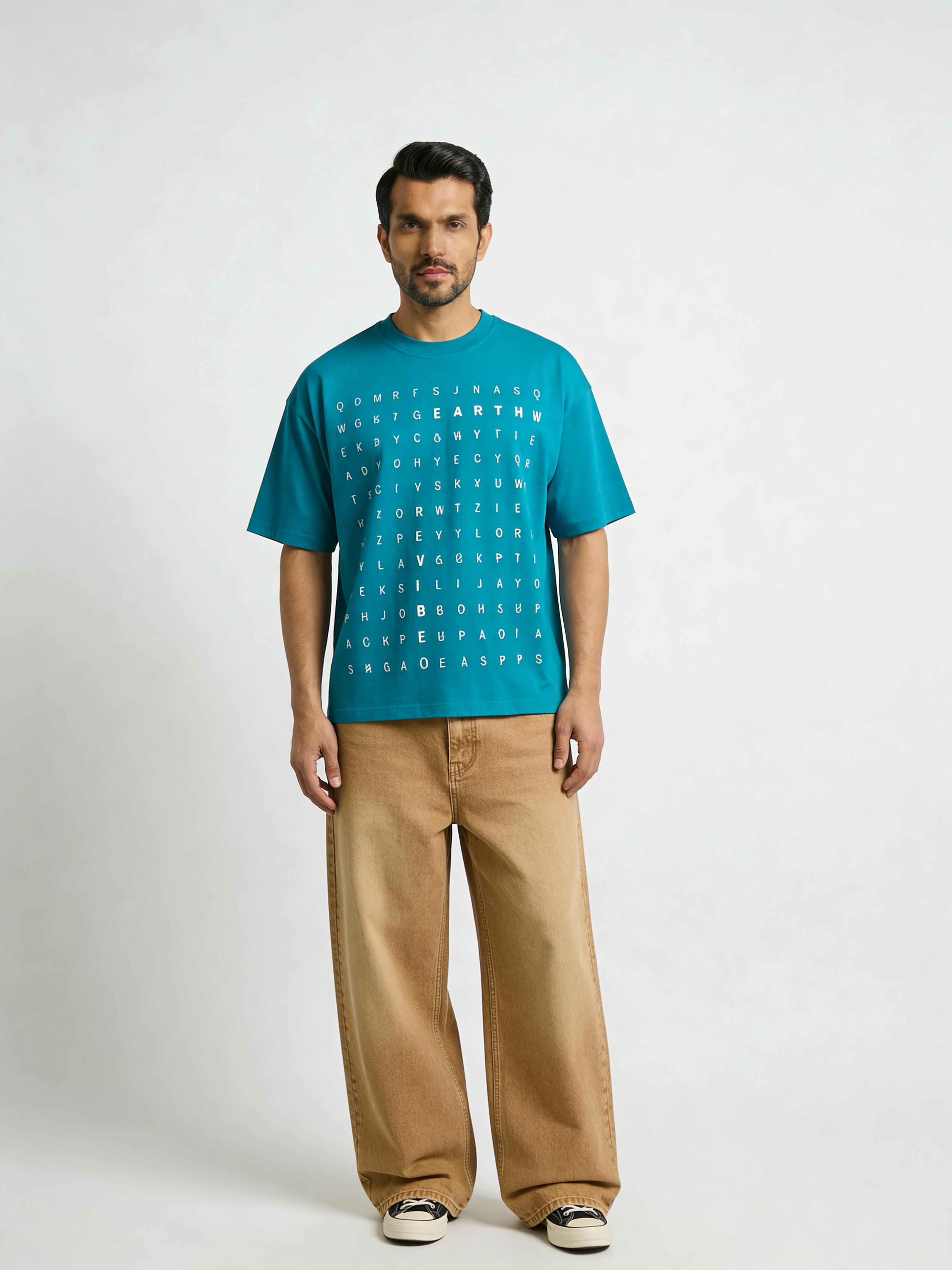 Plain Blue word hunt boxy Tee