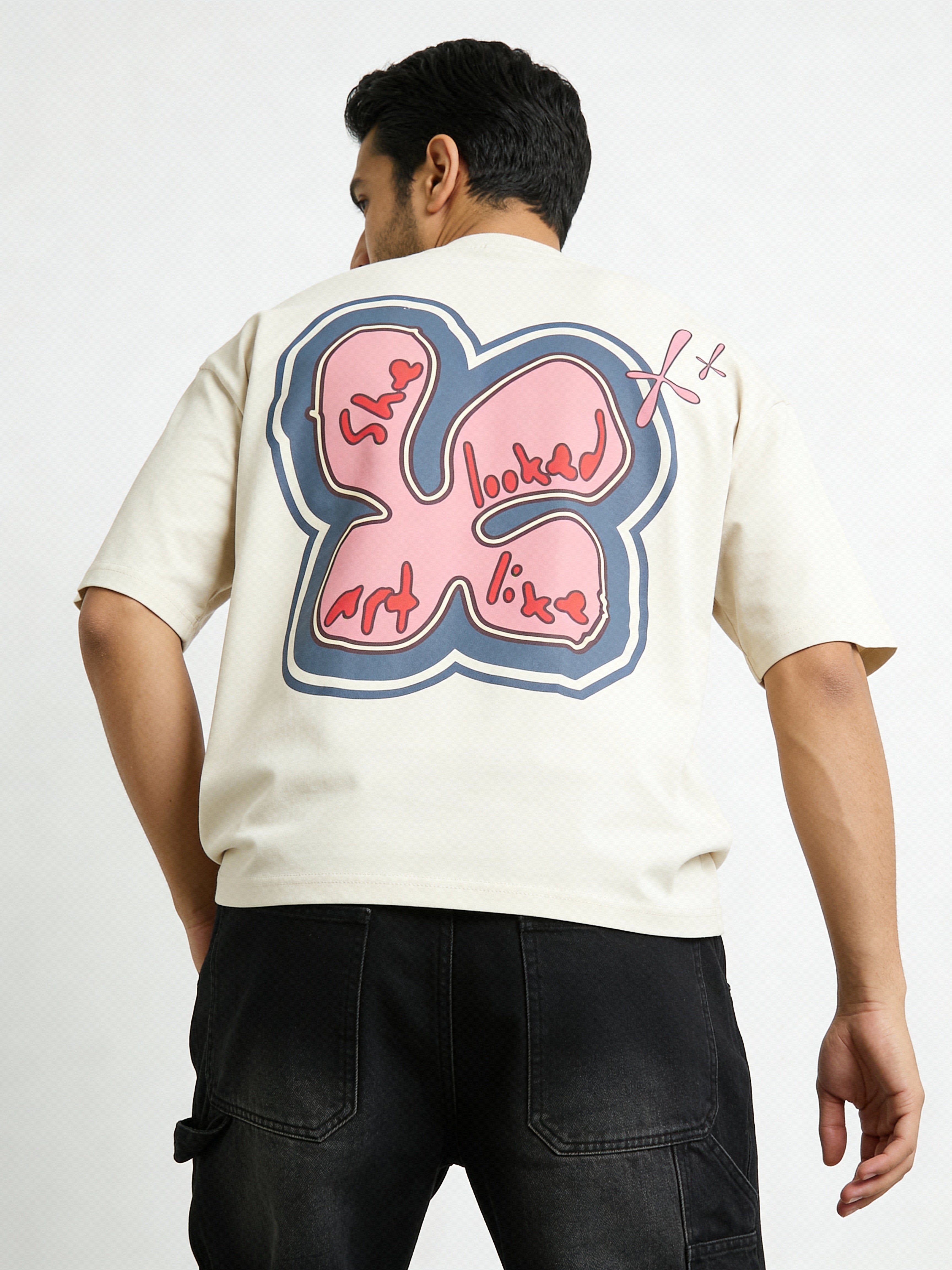 Cream Cotton Puff print Boxy Tee