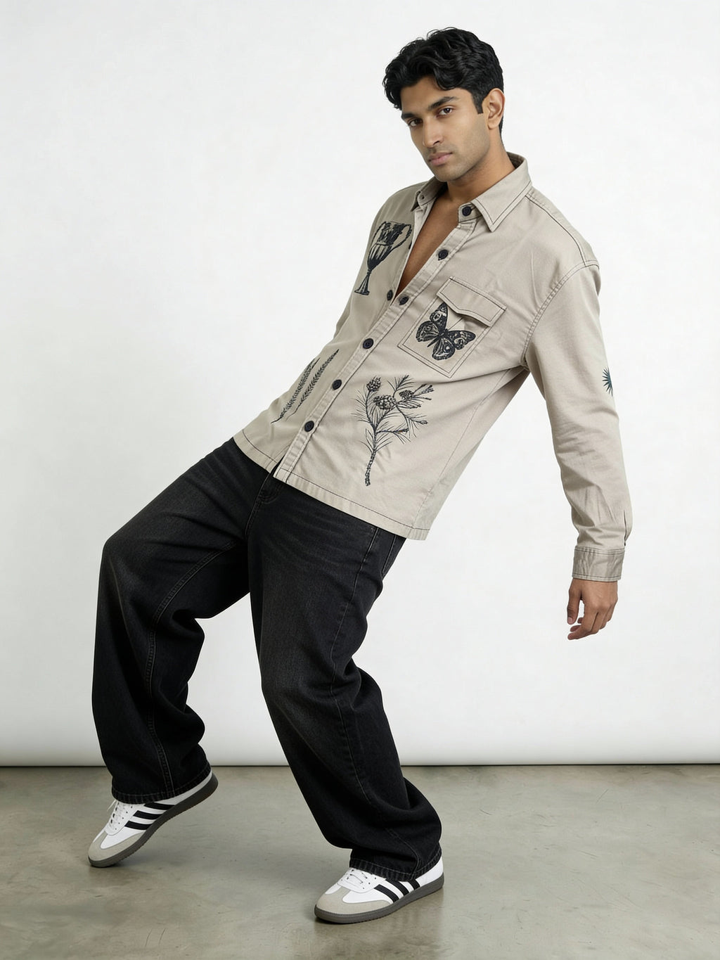 Khakhi Shadow Twill Block print shacket